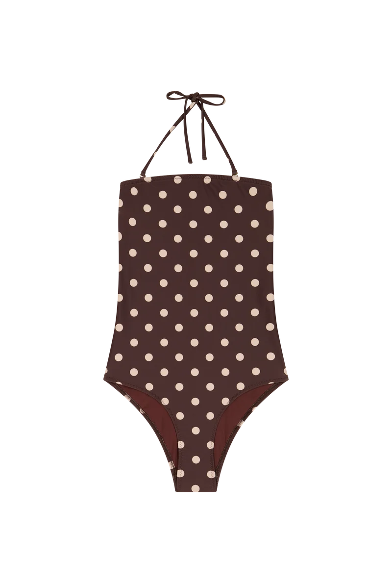 Maillot 1 Pièce Bustier - Pois Marron