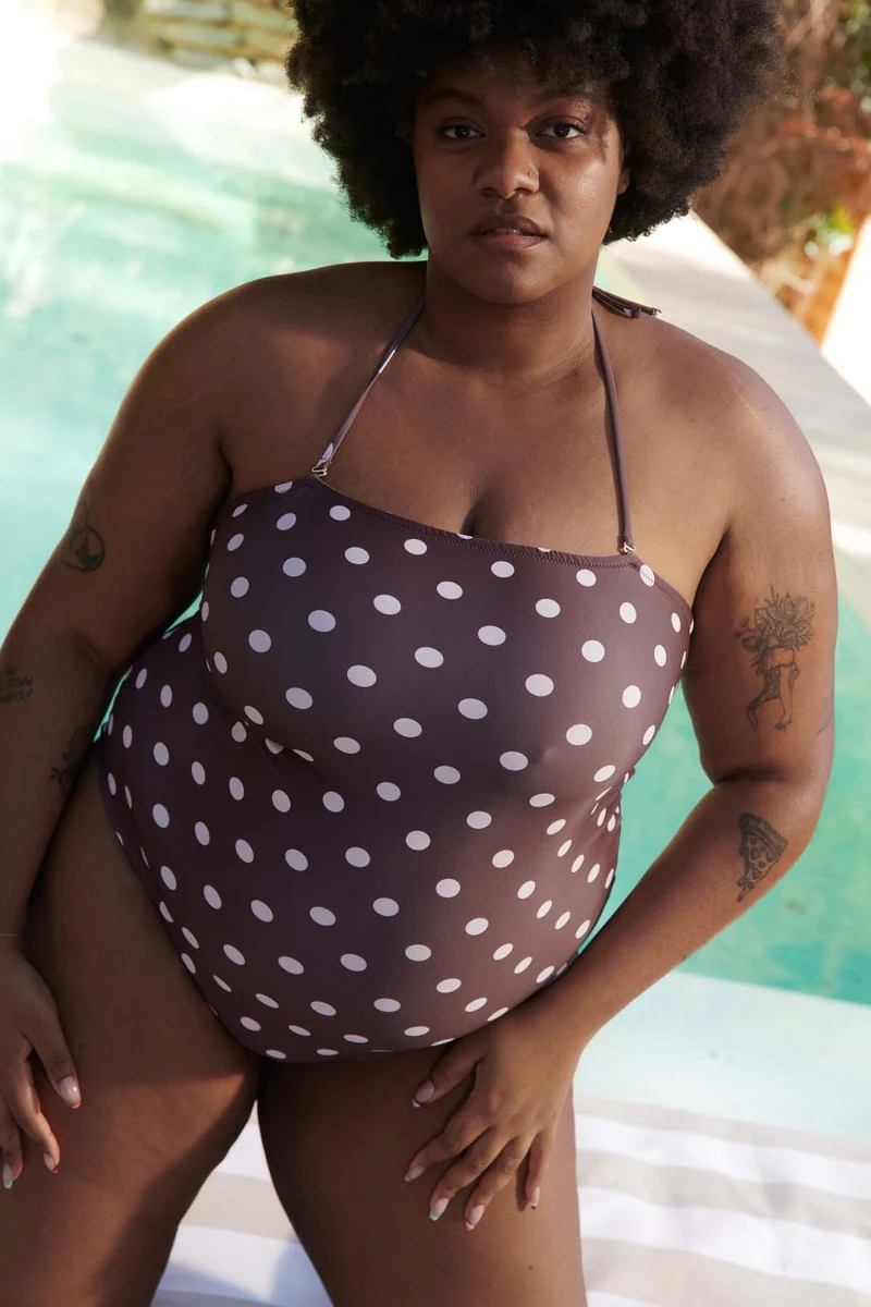 Maillot 1 Pièce Bustier - Pois Marron