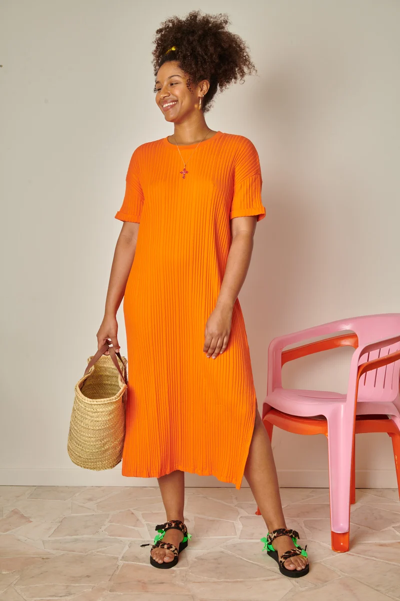 Robe Coton BIO Plissée - Orange