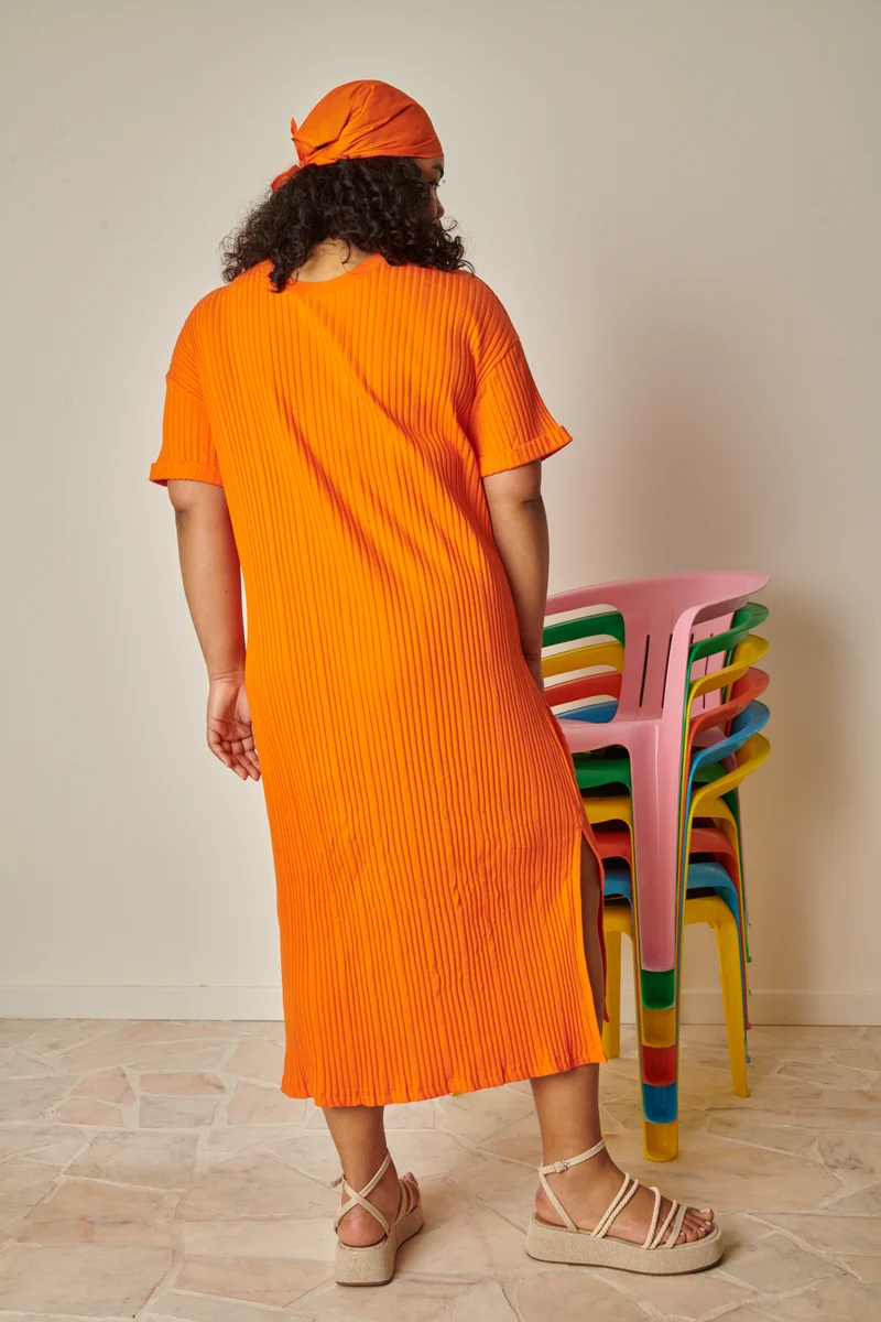 Robe Coton BIO Plissée - Orange