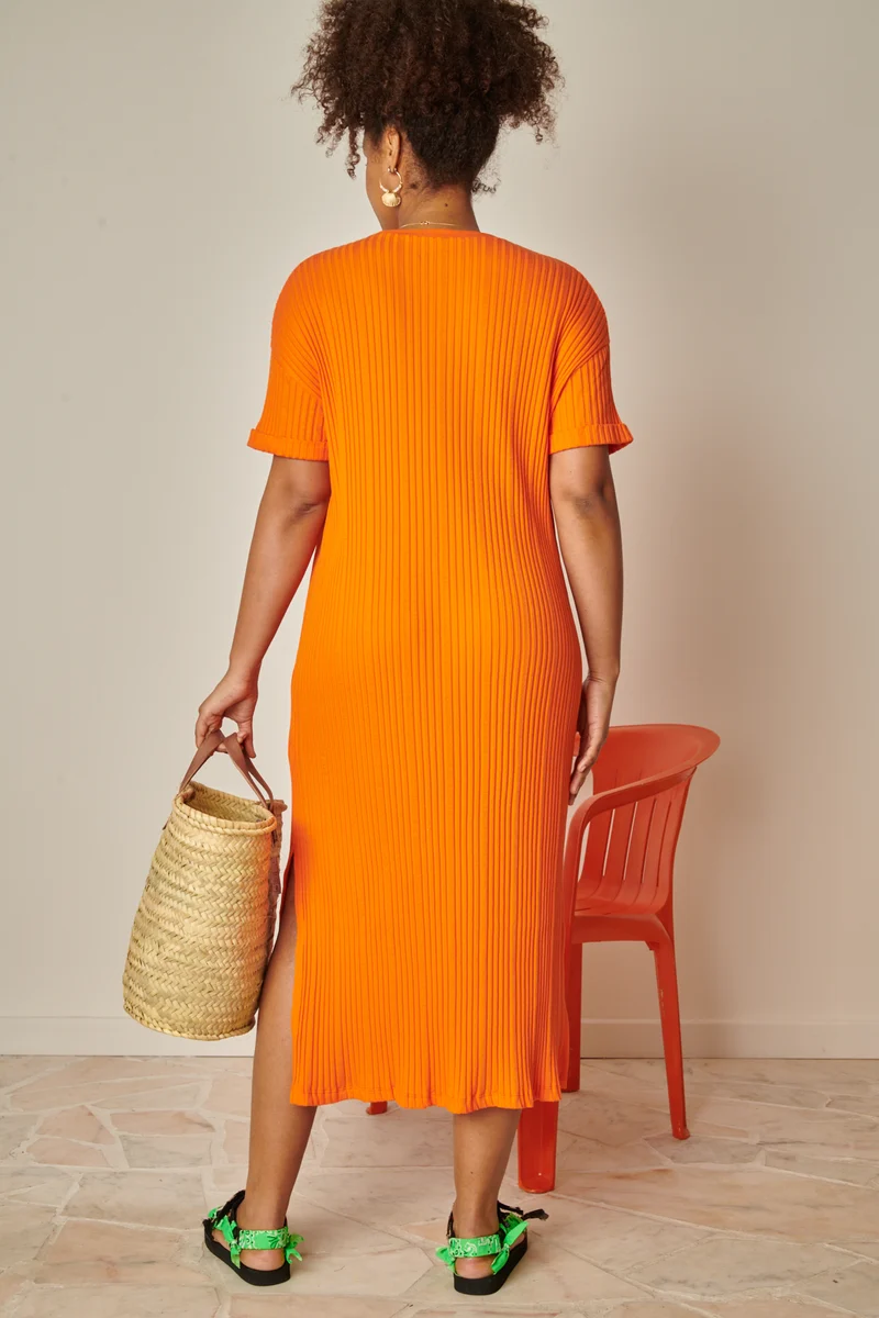 Robe Coton BIO Plissée - Orange