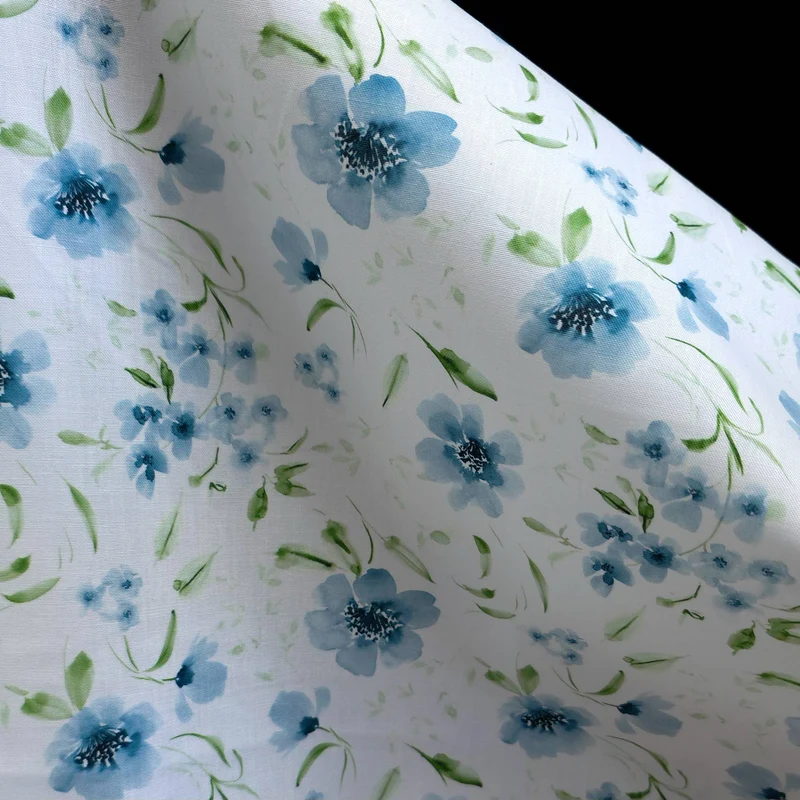 100% Coton | Paix & Fleurs Sauvages | Dans le Vent | Bleu | 93 cm | Fin de rouleau