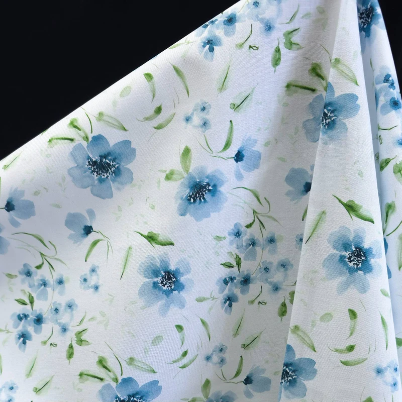 100% Coton | Paix & Fleurs Sauvages | Dans le Vent | Bleu | 93 cm | Fin de rouleau