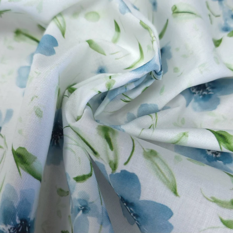 100% Coton | Paix & Fleurs Sauvages | Dans le Vent | Bleu | 93 cm | Fin de rouleau