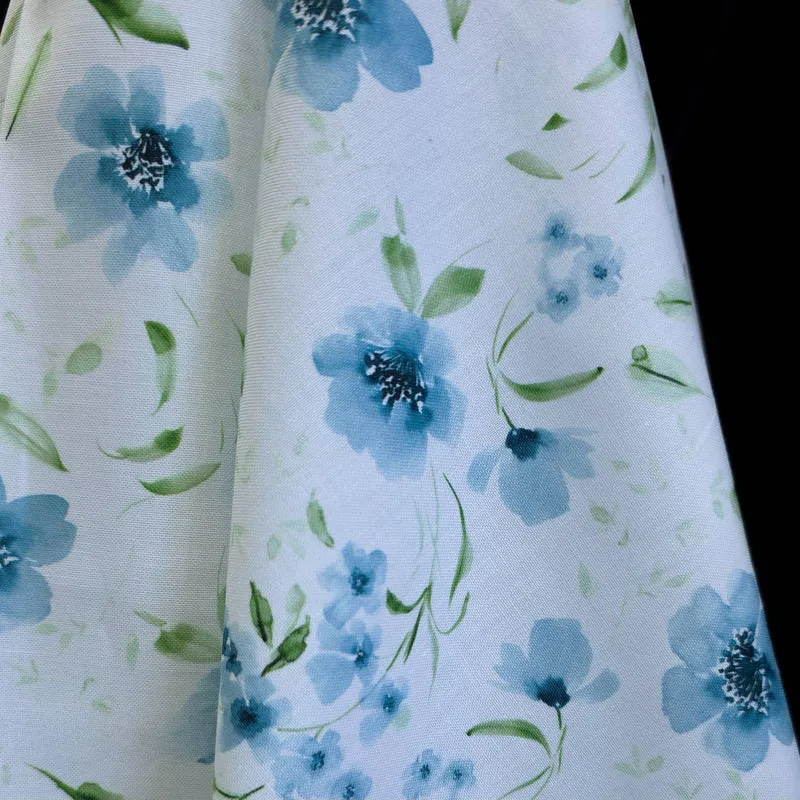 100% Coton | Paix & Fleurs Sauvages | Dans le Vent | Bleu | 93 cm | Fin de rouleau