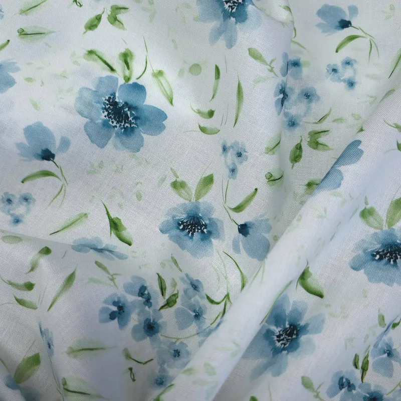 100% Coton | Paix & Fleurs Sauvages | Dans le Vent | Bleu | 93 cm | Fin de rouleau