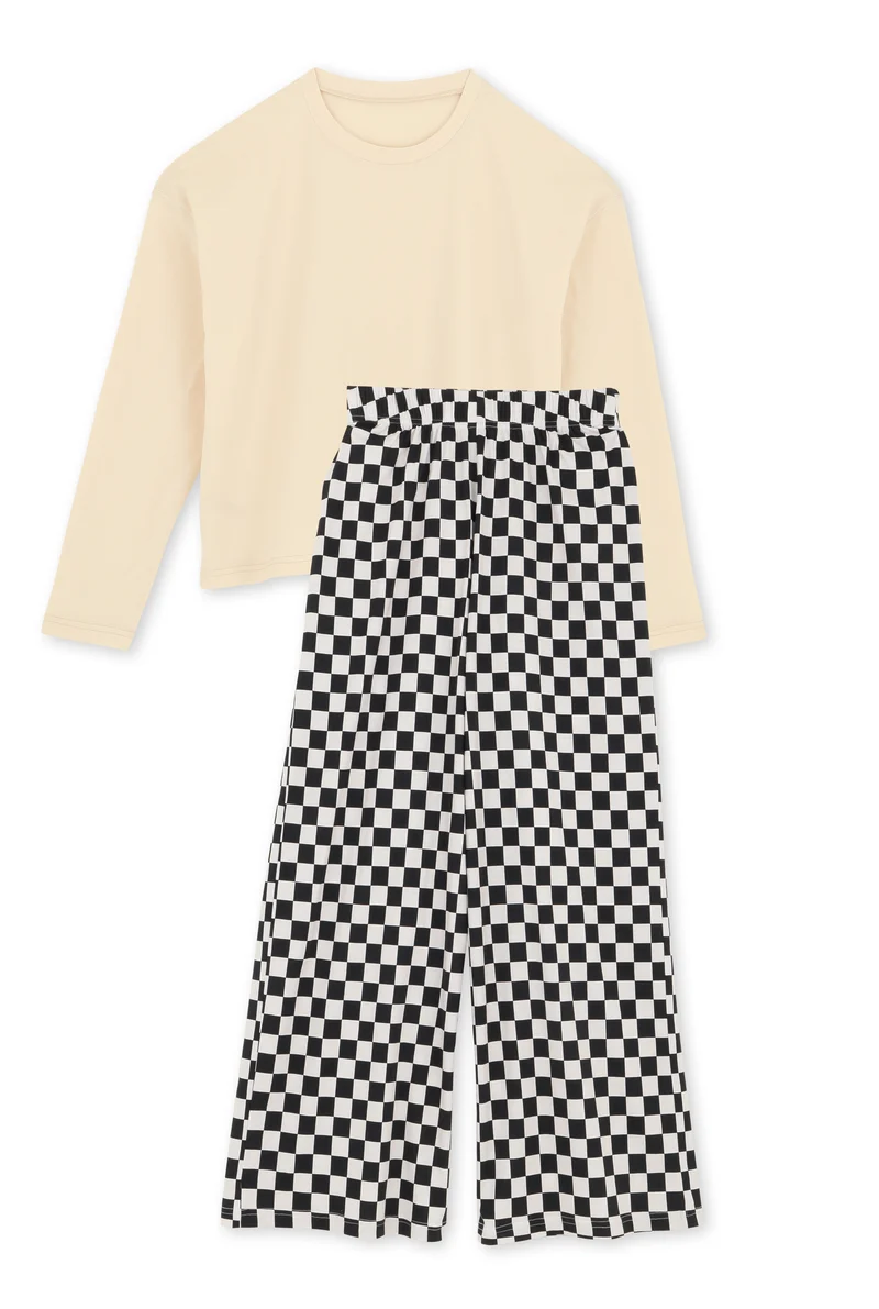 Pyjama Manches Longues Coton BIO - Damier Noir