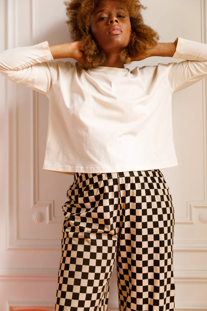 Pyjama Manches Longues Coton BIO - Damier Noir