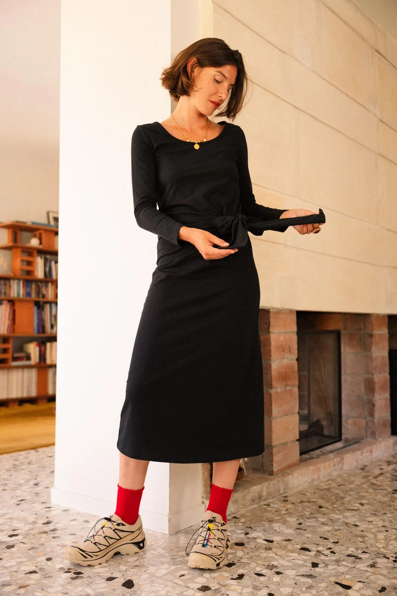 Robe Longue Nouée Coton BIO - Noir