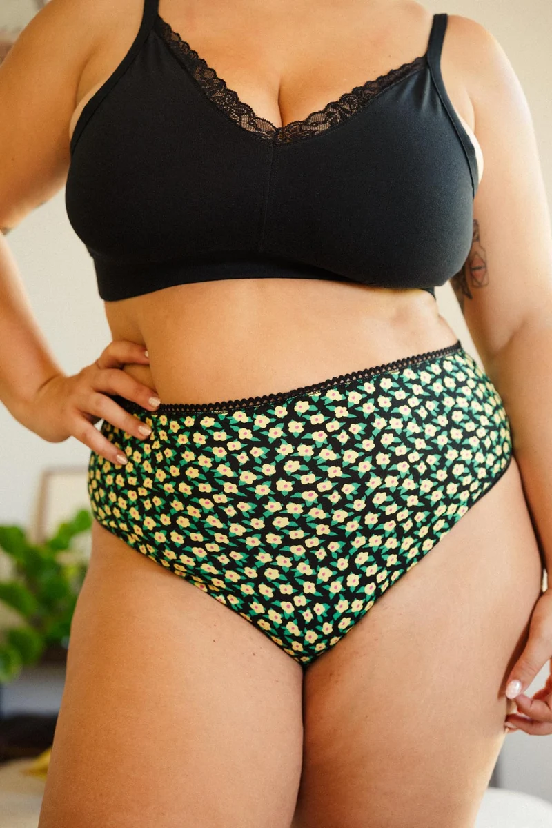 Culotte Taille Haute Coton BIO - Mini Fleurs Jaune