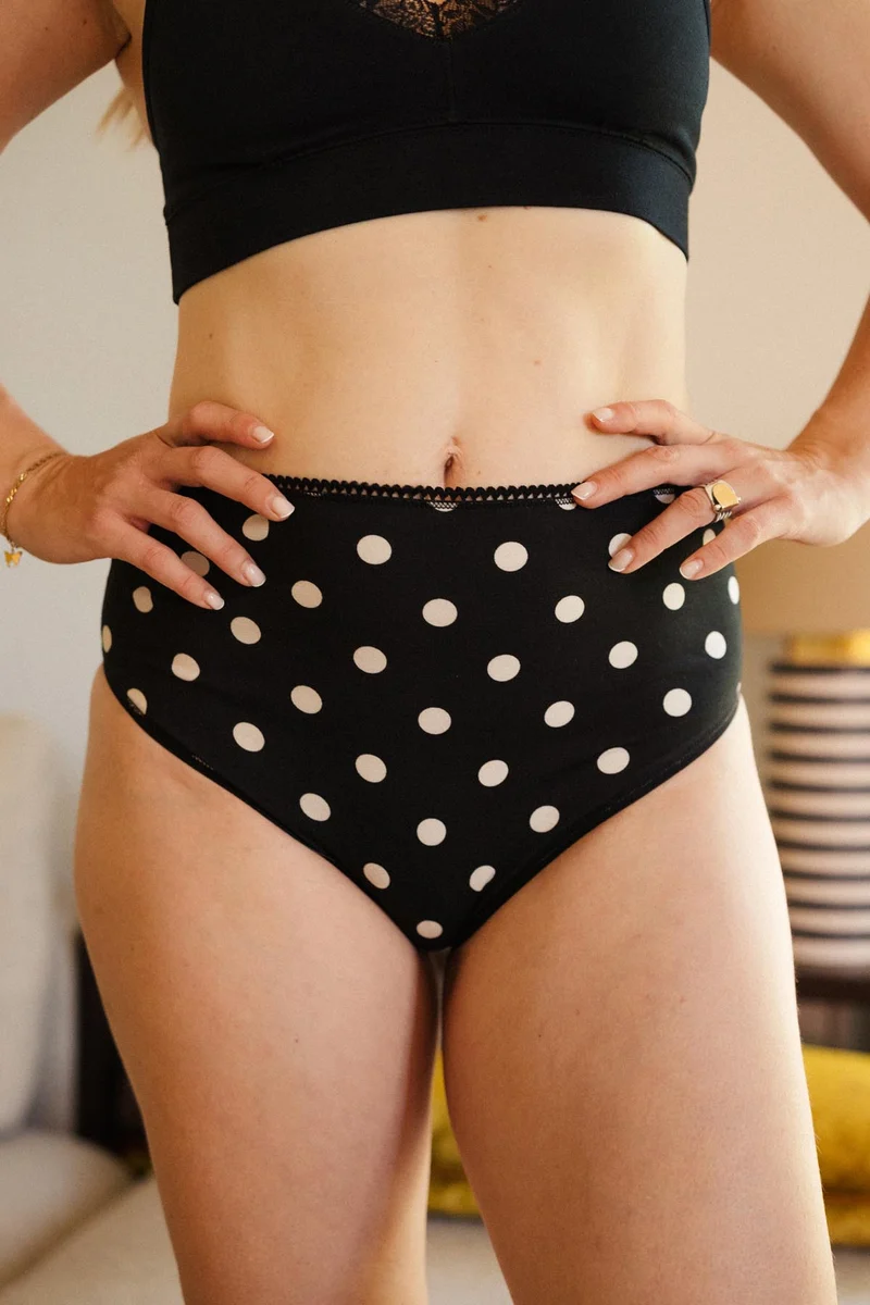 Culotte Taille Haute Coton BIO - Pois Noir