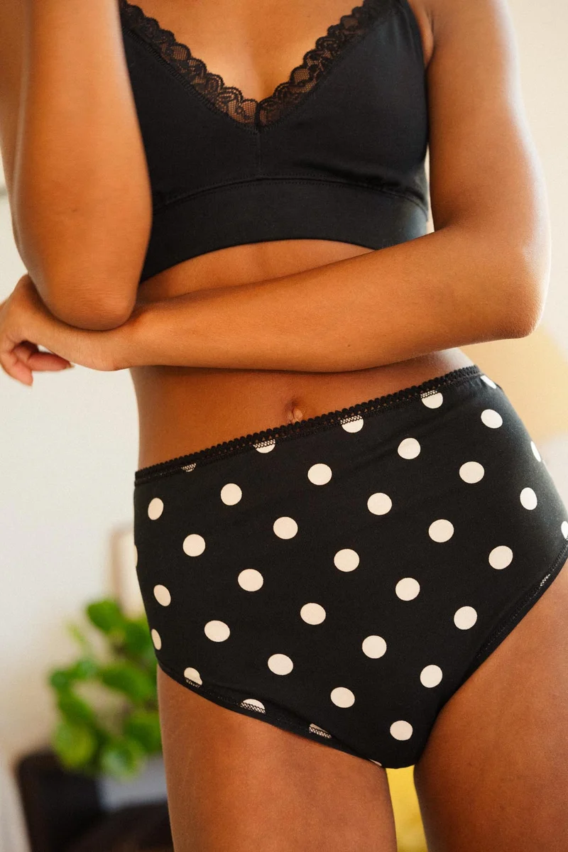 Culotte Taille Haute Coton BIO - Pois Noir