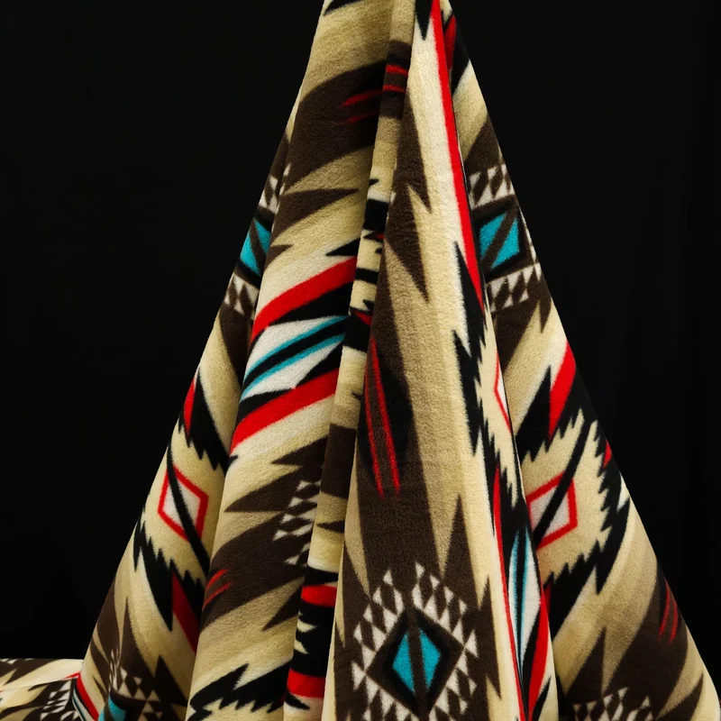 Polaire | Aztèque | Dance de la pluie | Taupe | 124 cm | FIN DE ROULEAU