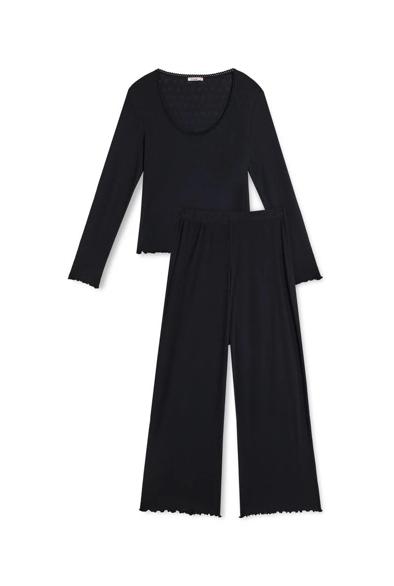 Pyjama Long Pointelle Coton BIO - Noir