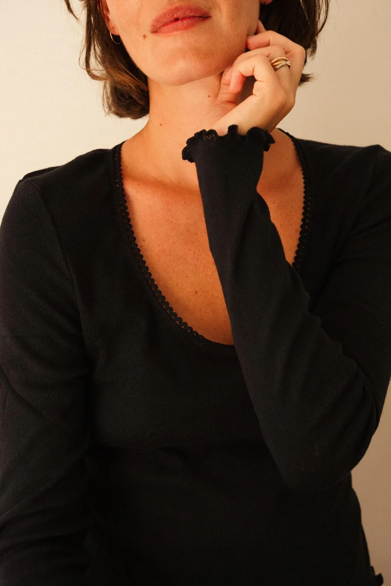 Pyjama Long Pointelle Coton BIO - Noir