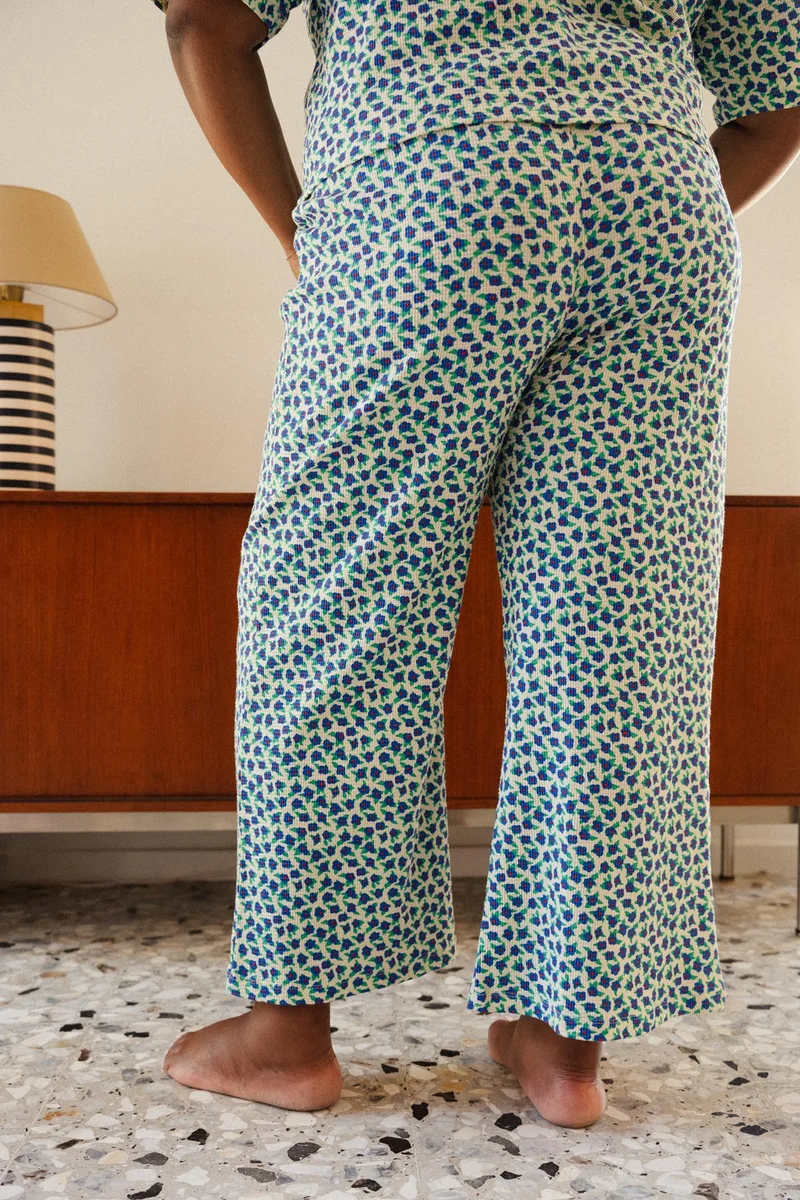 Pyjama Long Gaufré Coton BIO - Mini Fleurs Bleu