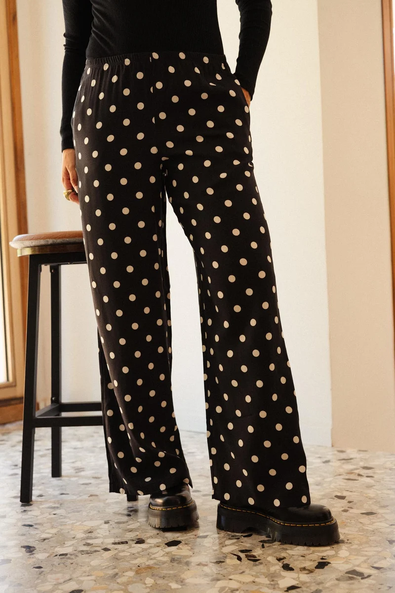 Pantalon Fluide Viscose - Pois Noir