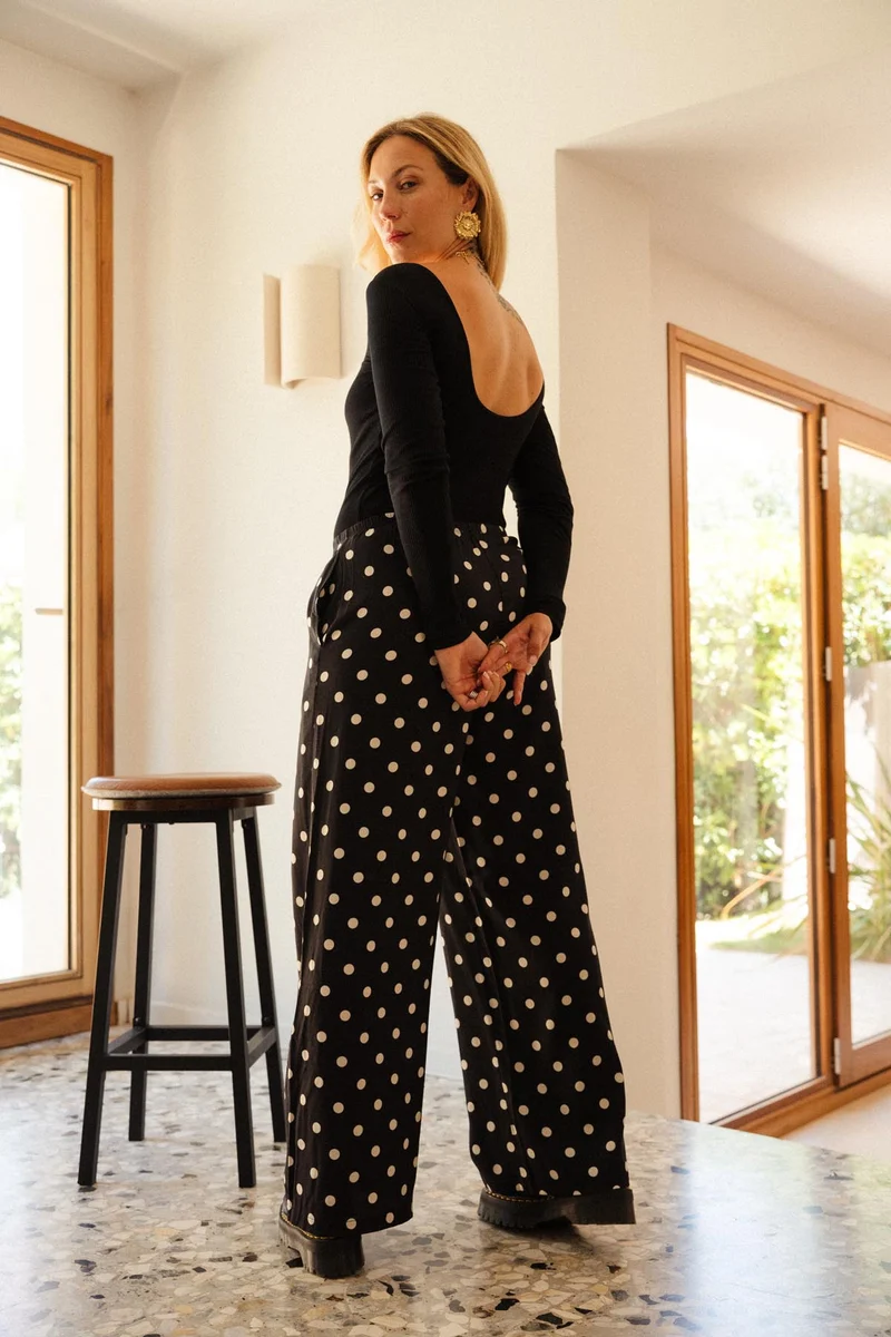 Pantalon Fluide Viscose - Pois Noir