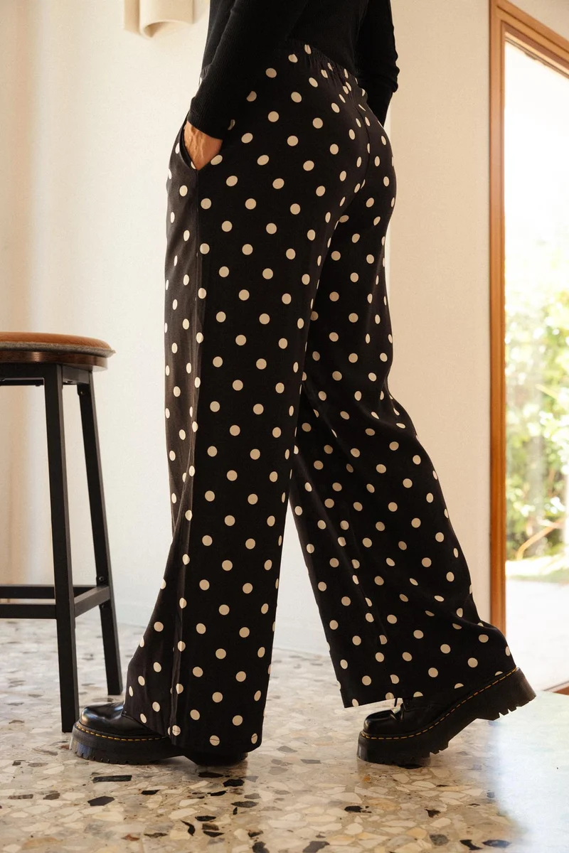 Pantalon Fluide Viscose - Pois Noir