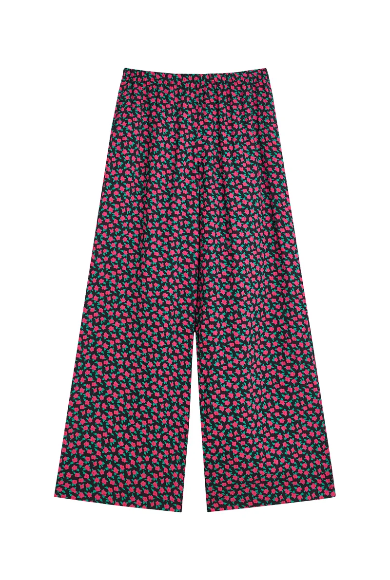 Pantalon Fluide Viscose - Mini Fleurs Fuchsia