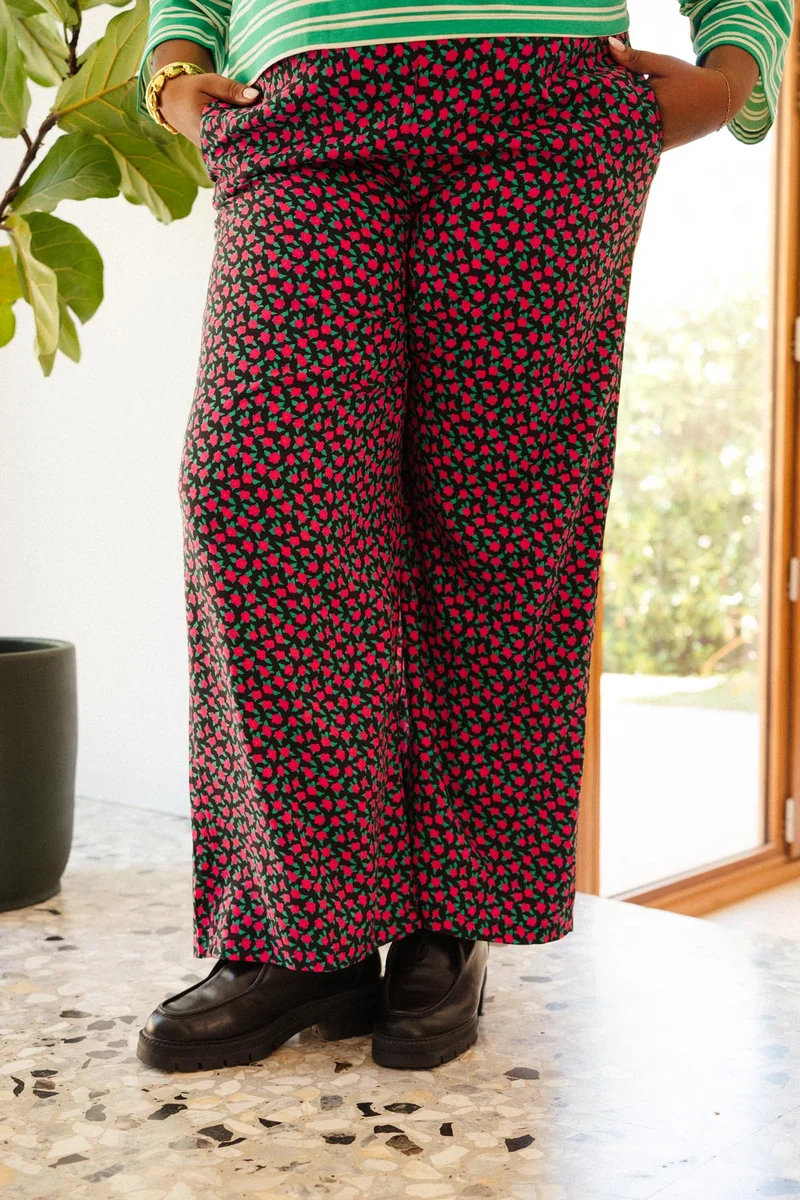 Pantalon Fluide Viscose - Mini Fleurs Fuchsia