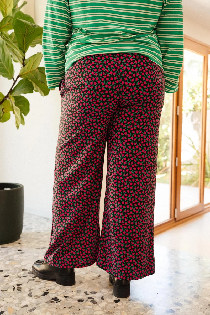 Pantalon Fluide Viscose - Mini Fleurs Fuchsia