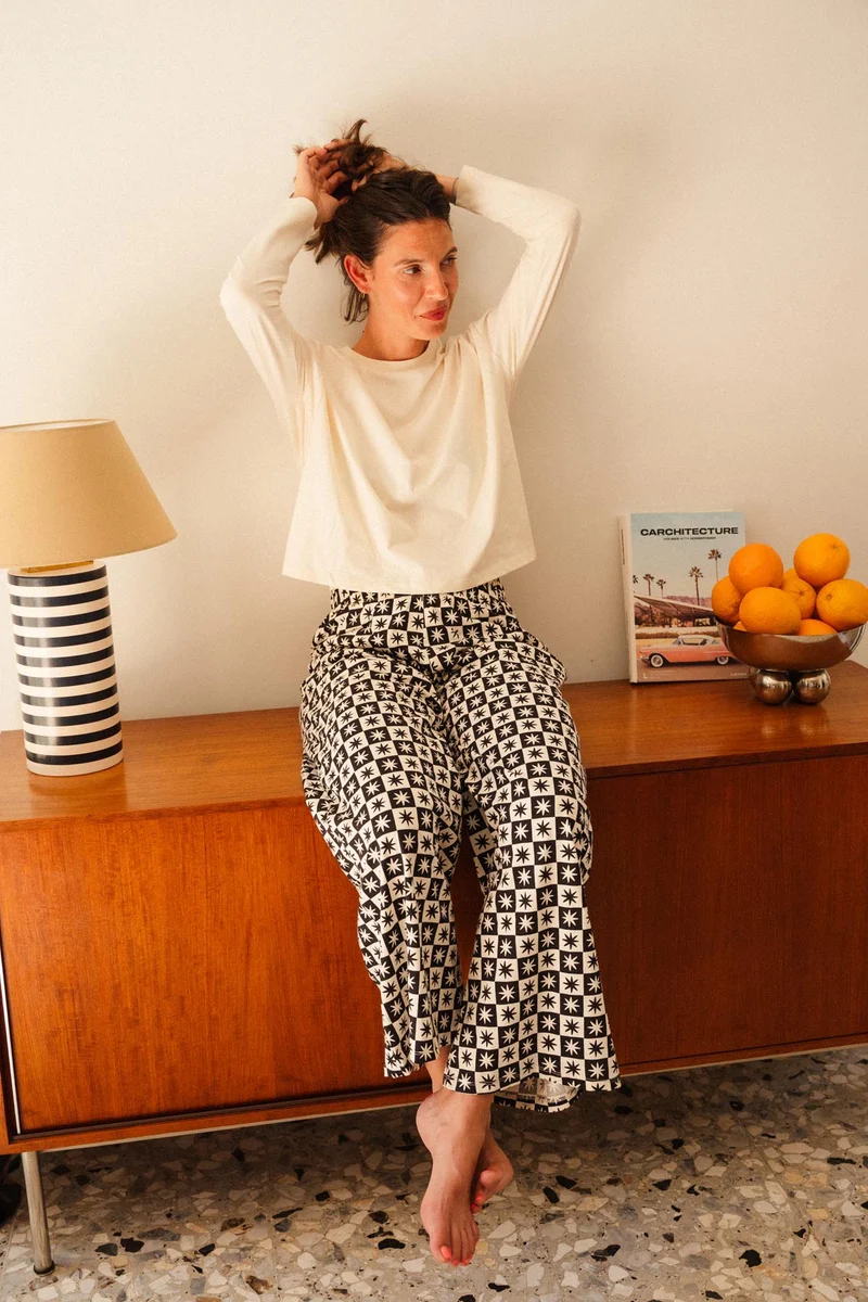 Pyjama Manches Longues Coton BIO - Damier Astro Noir