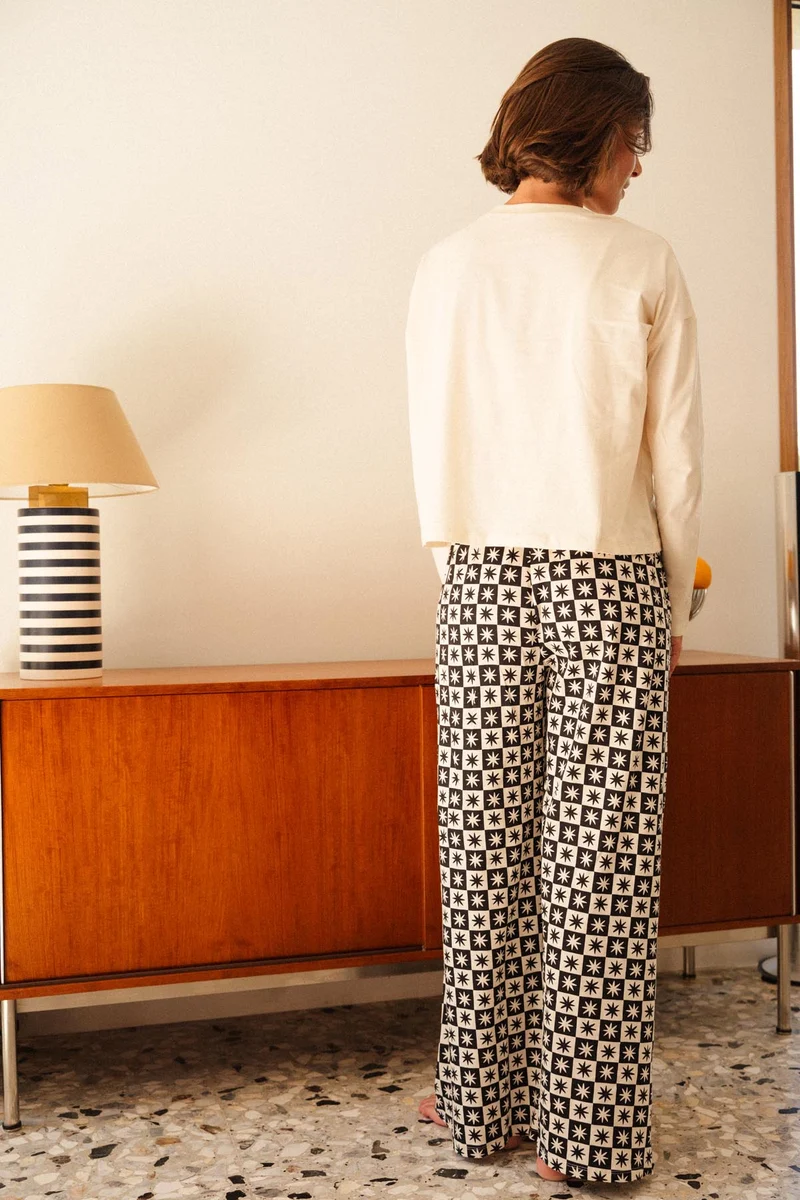 Pyjama Manches Longues Coton BIO - Damier Astro Noir