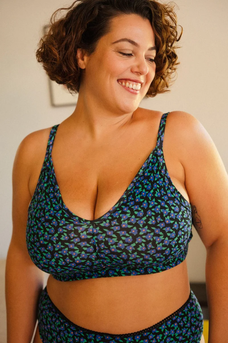 1 BRASSIÈRE + 1 CULOTTE TAILLE HAUTE - Mini Fleurs Bleu