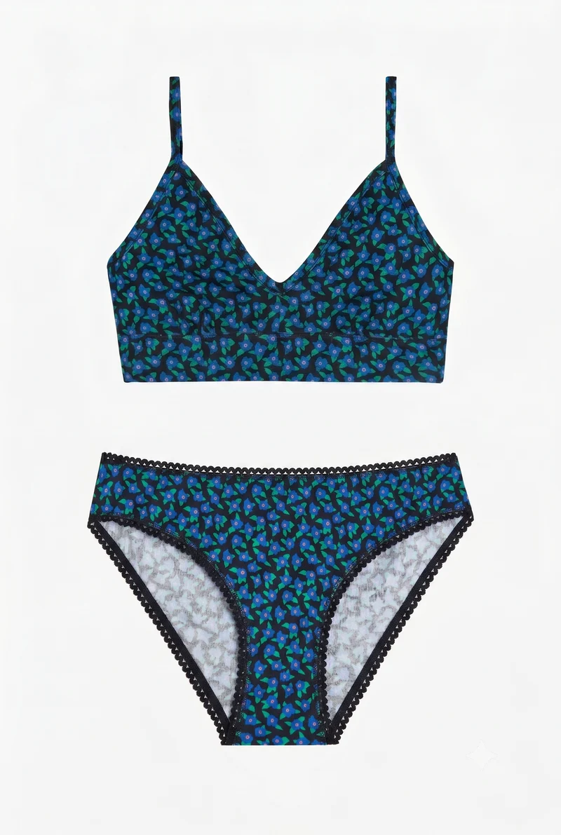 1 BRASSIÈRE + 1 CULOTTE - Mini Fleurs Bleu