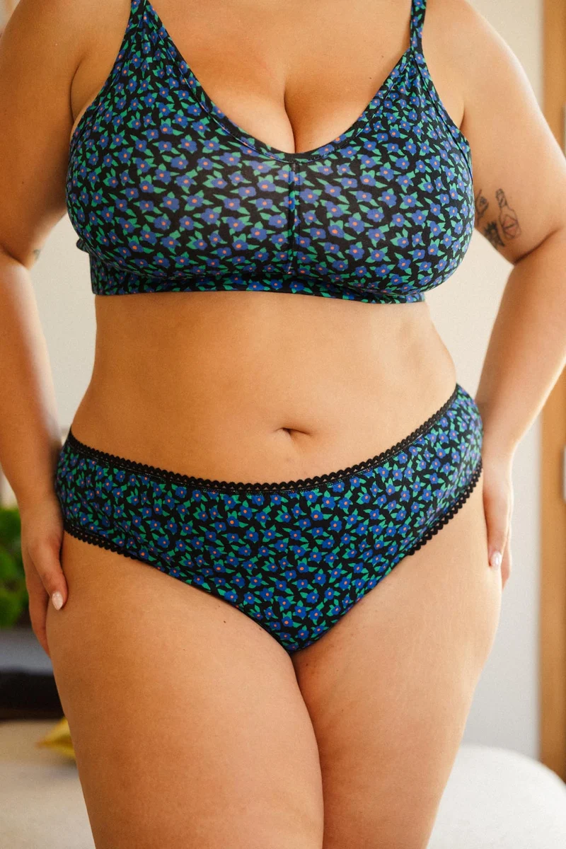 1 BRASSIÈRE + 1 CULOTTE - Mini Fleurs Bleu