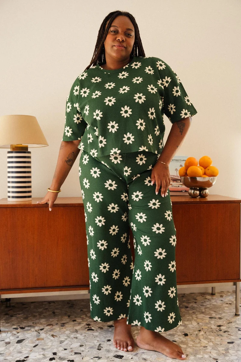 Pyjama Long Gaufré Coton BIO - Dahlia Vert