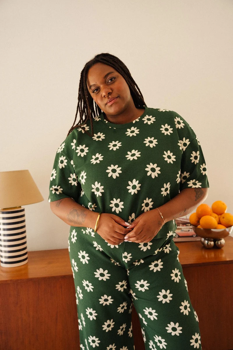 Pyjama Long Gaufré Coton BIO - Dahlia Vert