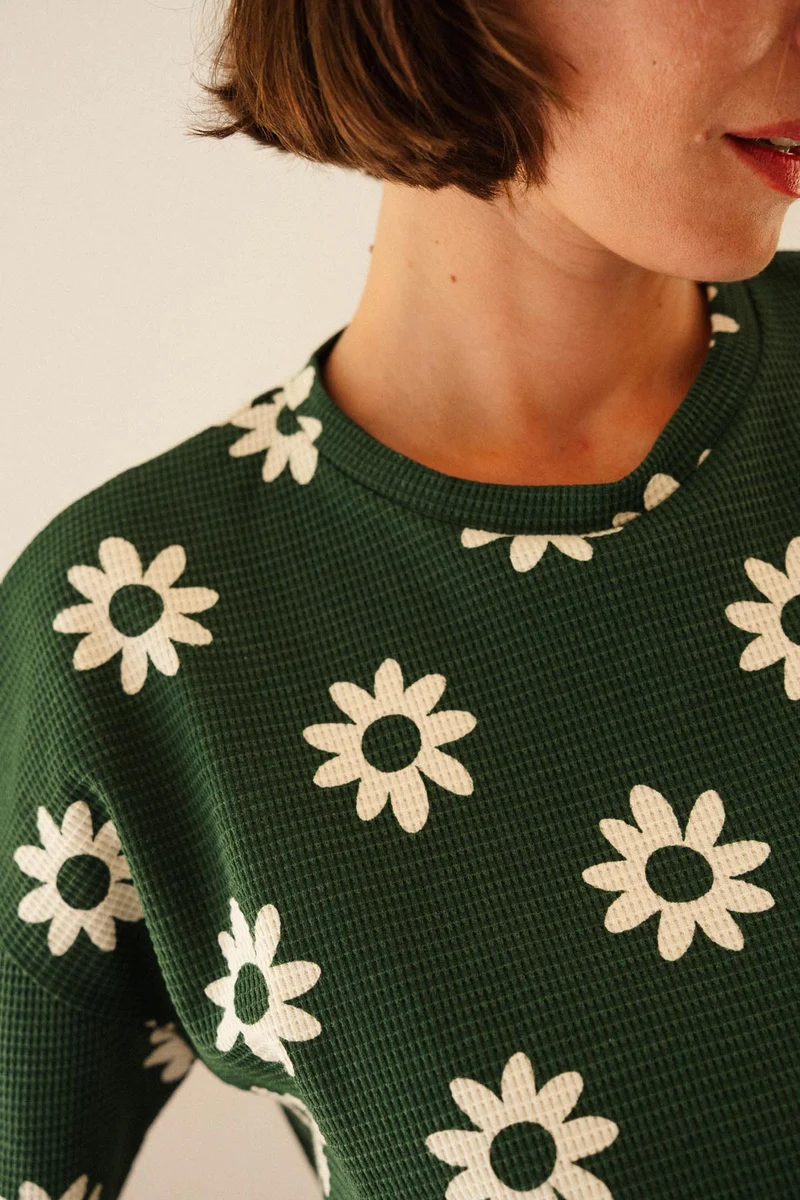 Pyjama Long Gaufré Coton BIO - Dahlia Vert