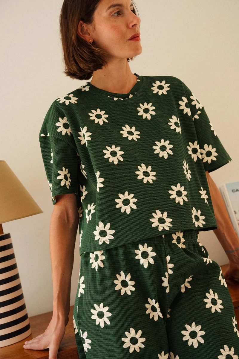 Pyjama Long Gaufré Coton BIO - Dahlia Vert