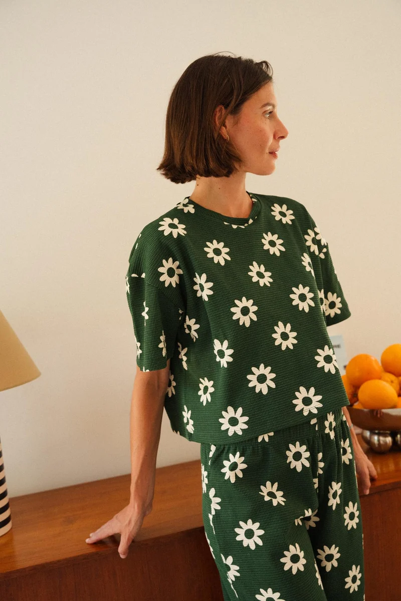 Pyjama Long Gaufré Coton BIO - Dahlia Vert