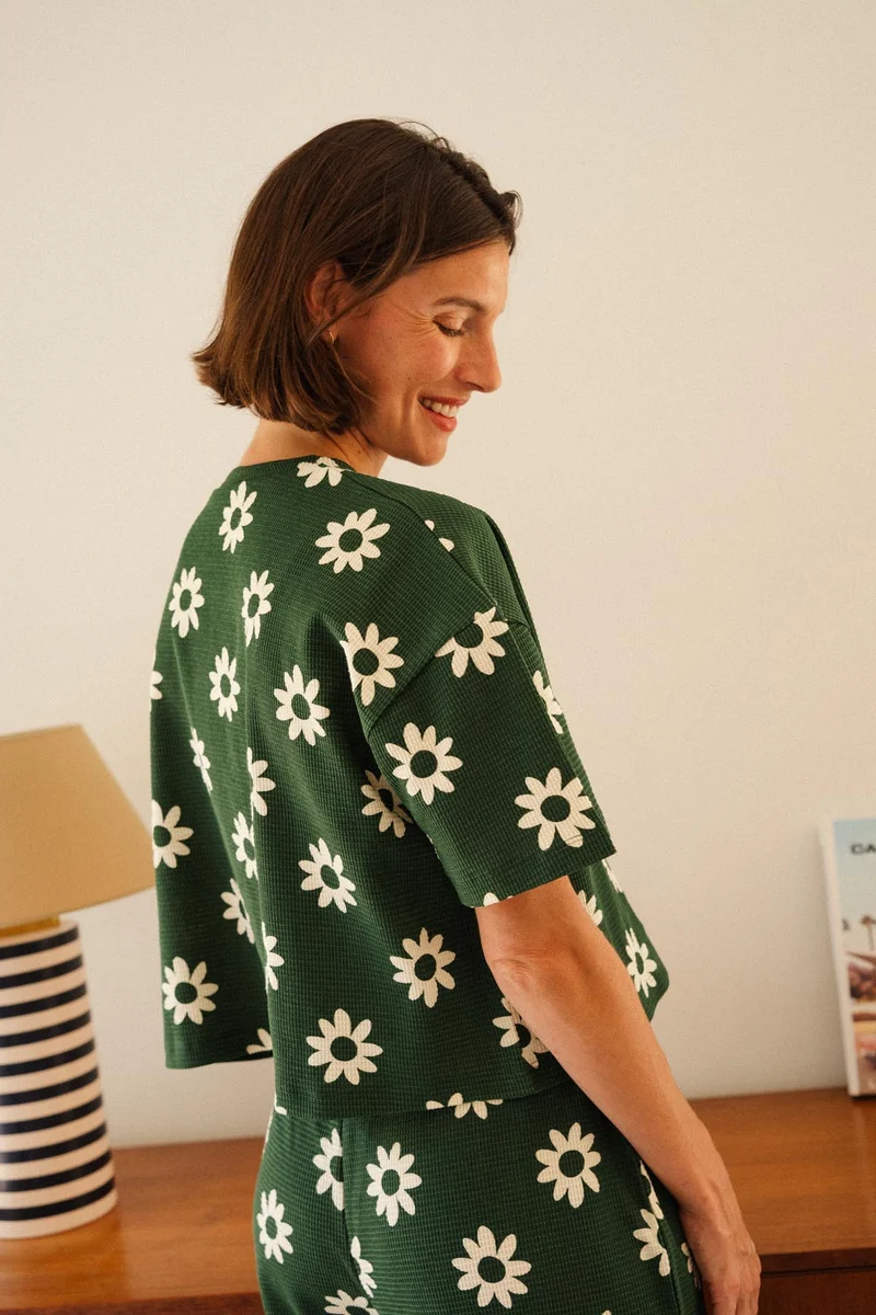 Pyjama Long Gaufré Coton BIO - Dahlia Vert