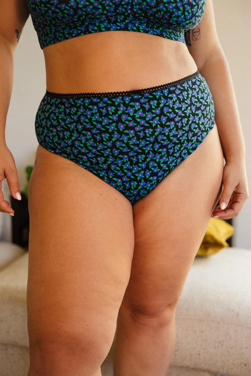Culotte Taille Haute Coton BIO - Mini Fleurs Bleu