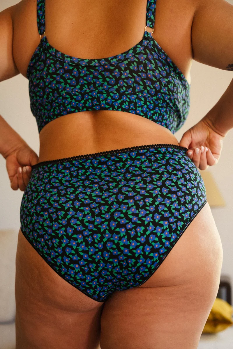Culotte Taille Haute Coton BIO - Mini Fleurs Bleu