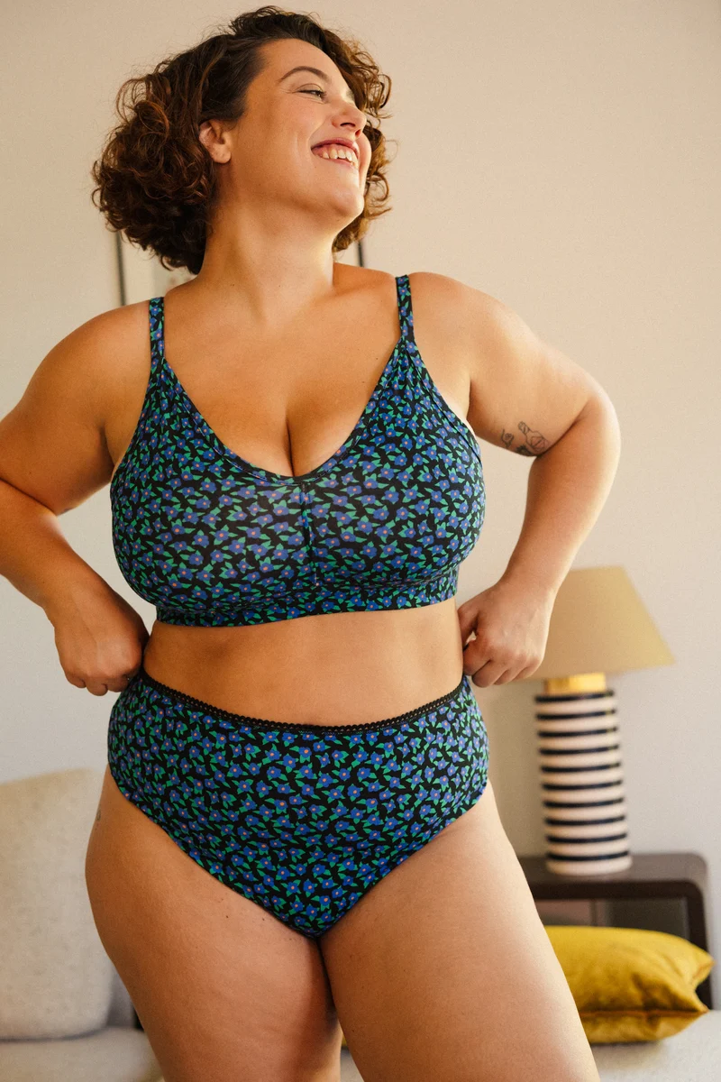 Culotte Taille Haute Coton BIO - Mini Fleurs Bleu