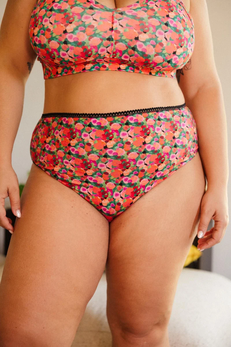 Culotte Taille Haute Coton BIO - Aquarelle Noir