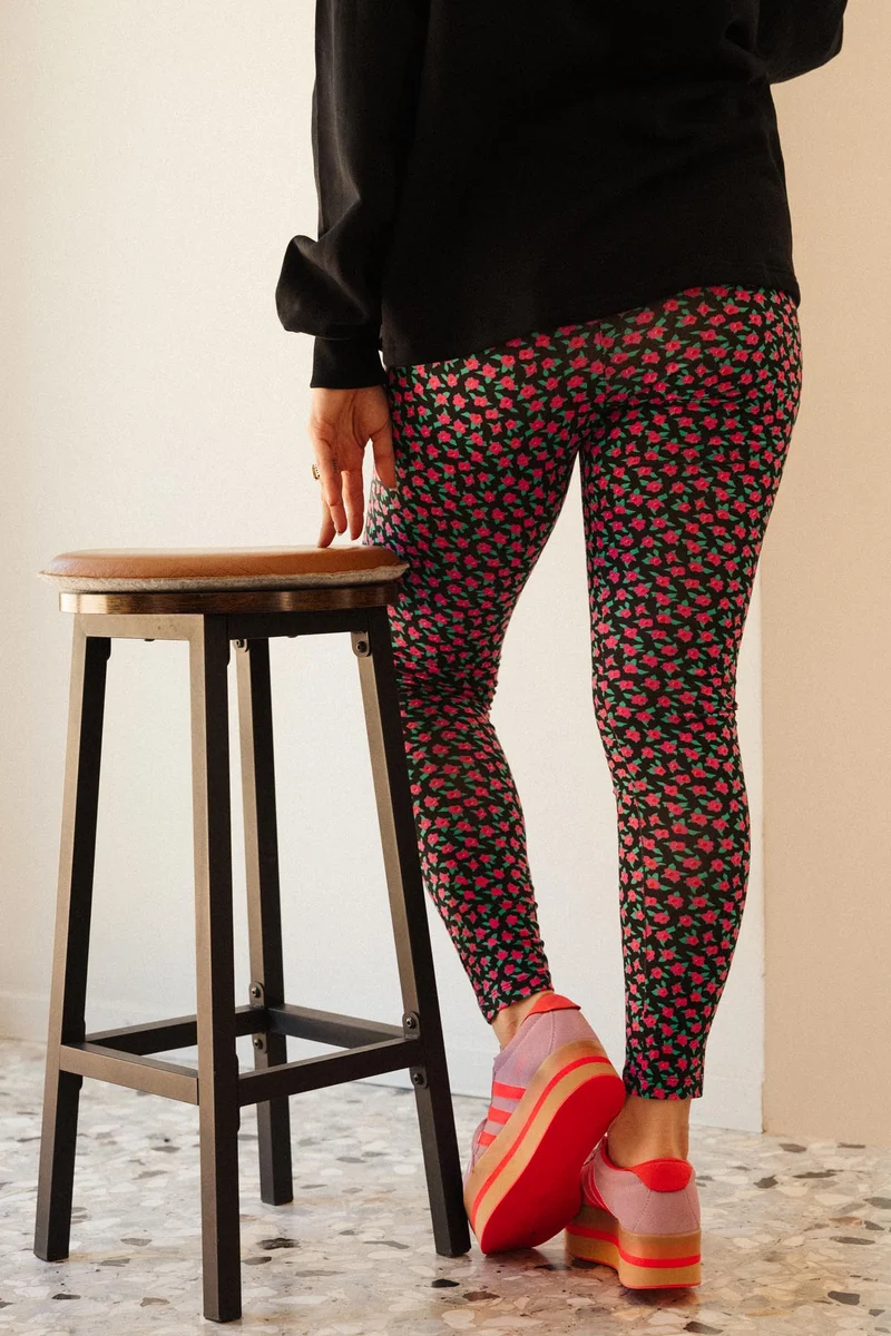 Leggings Coton - Mini Fleurs Fuchsia