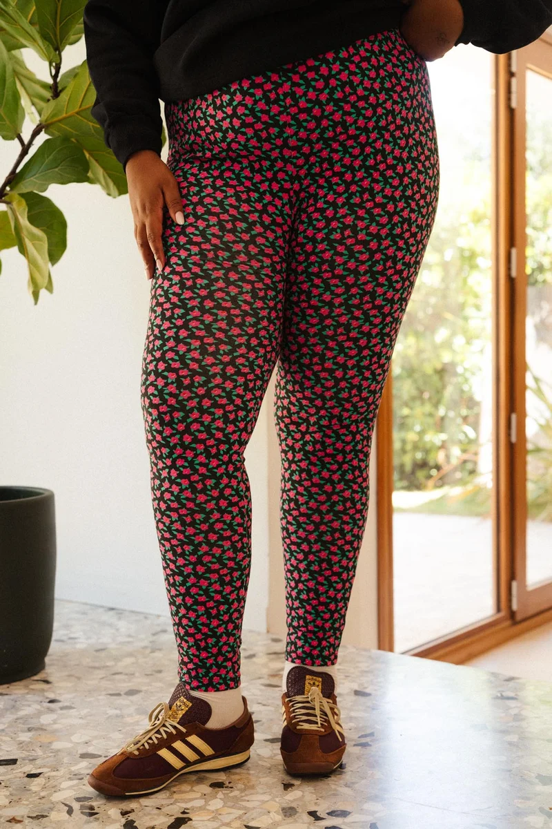 Leggings Coton - Mini Fleurs Fuchsia