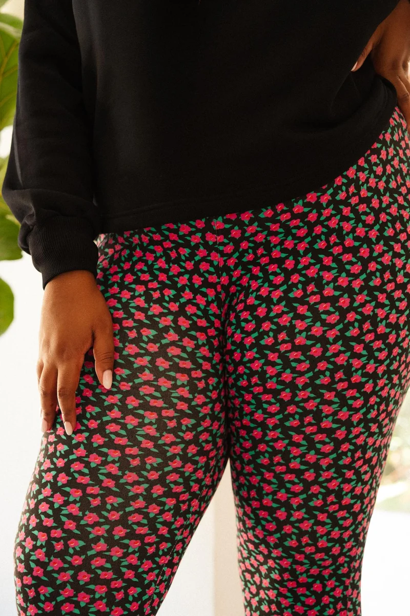 Leggings Coton - Mini Fleurs Fuchsia