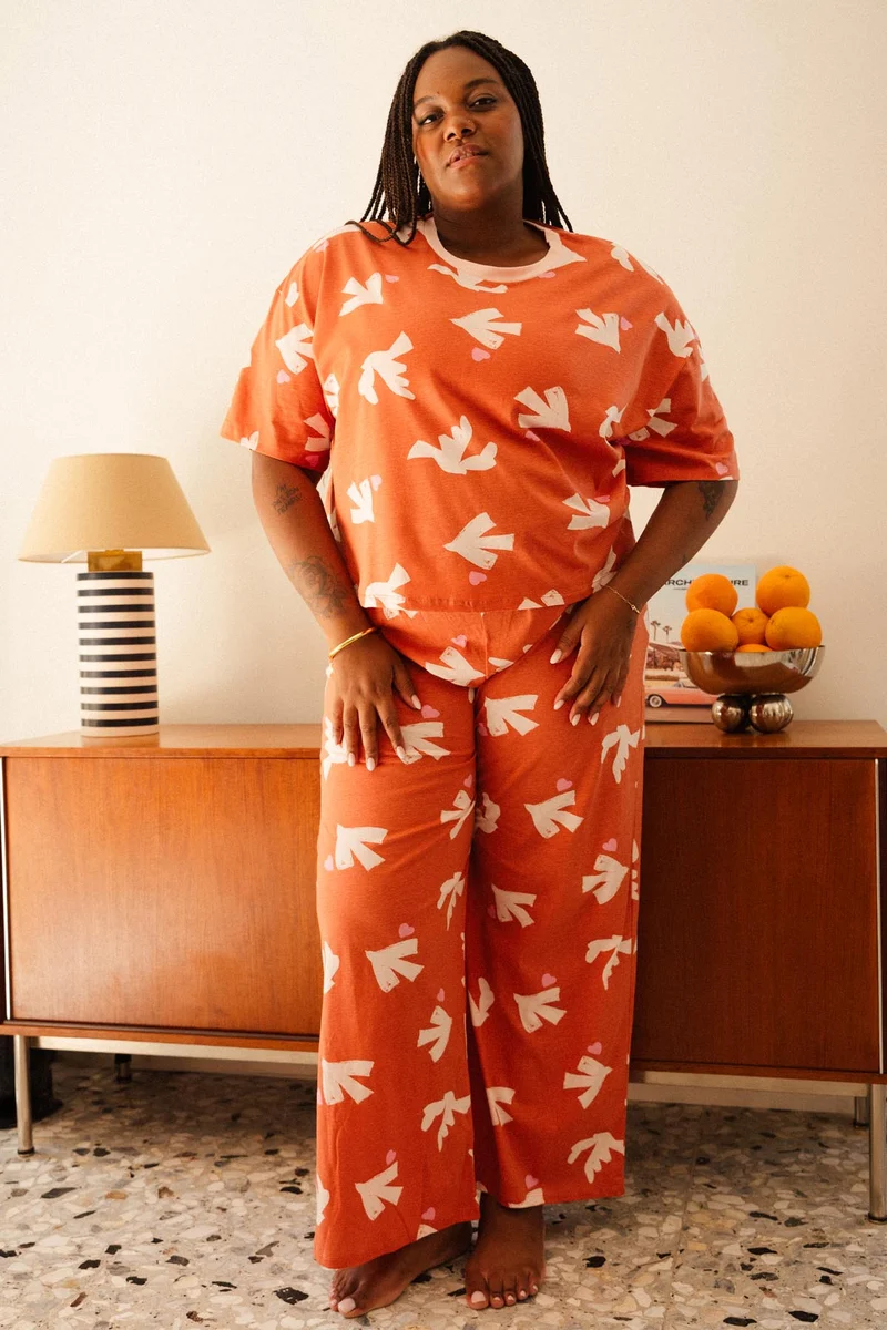 Pyjama Long Coton BIO - Love Bird Pink