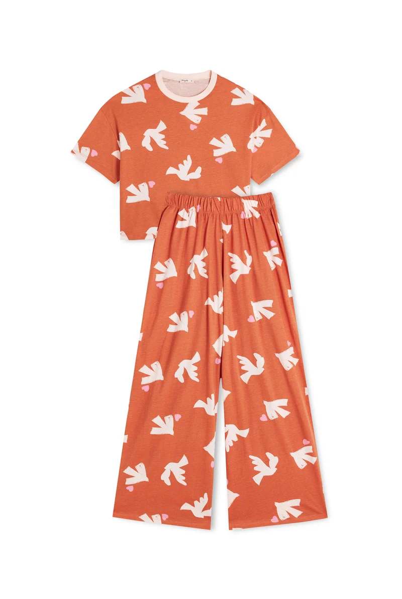 Pyjama Long Coton BIO - Love Bird Pink