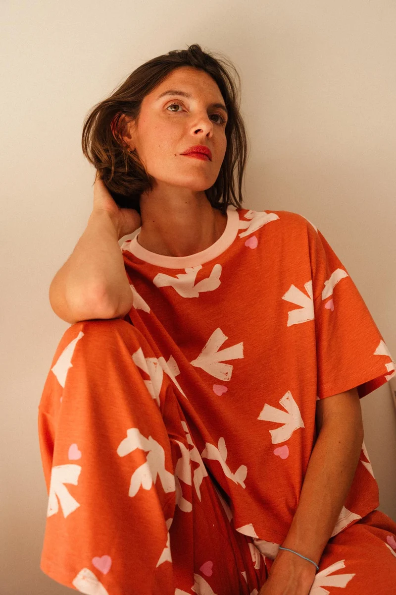 Pyjama Long Coton BIO - Love Bird Pink