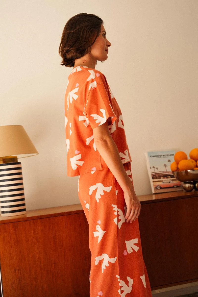 Pyjama Long Coton BIO - Love Bird Pink
