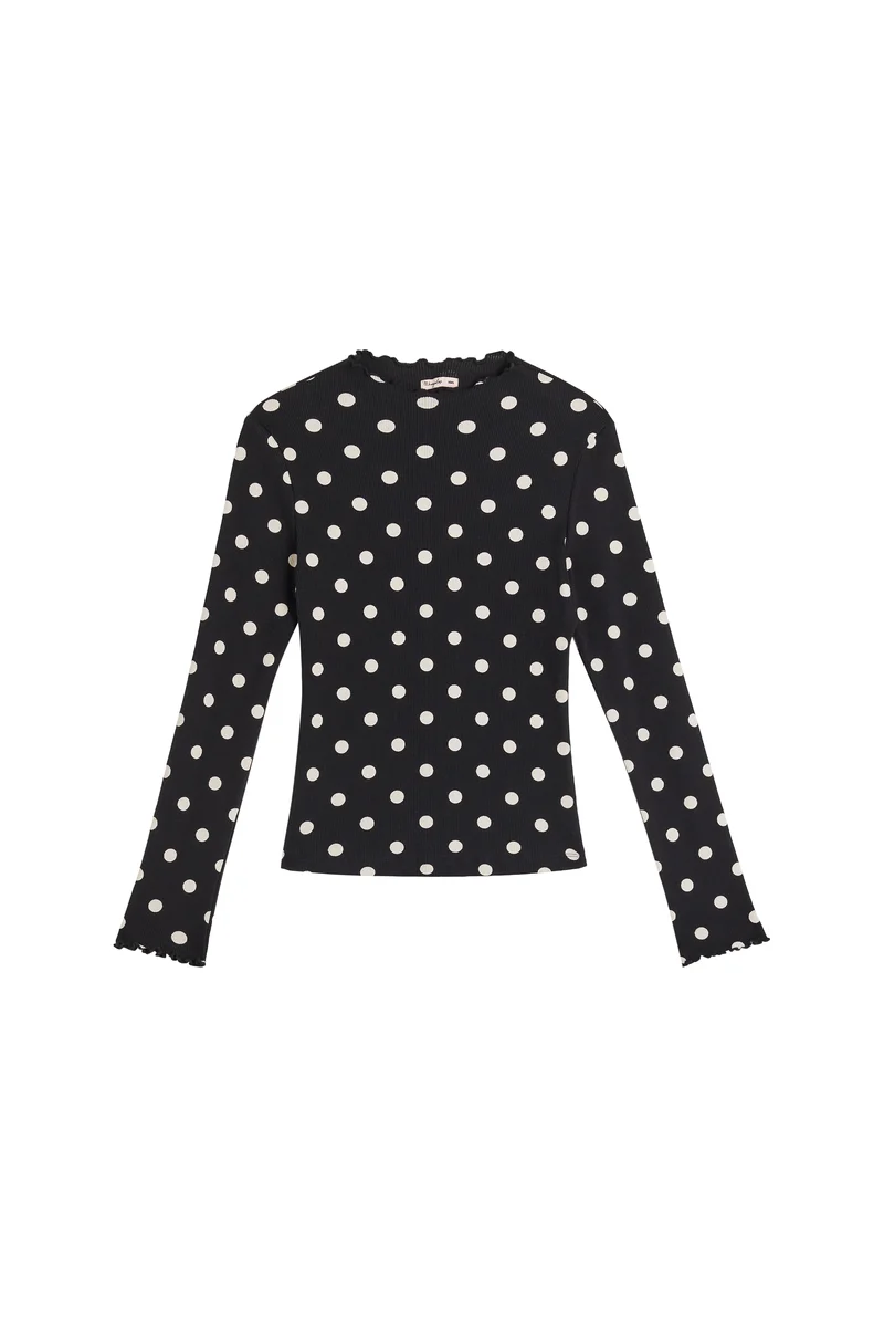 Top Finitions Roulottées Coton - Pois Noir