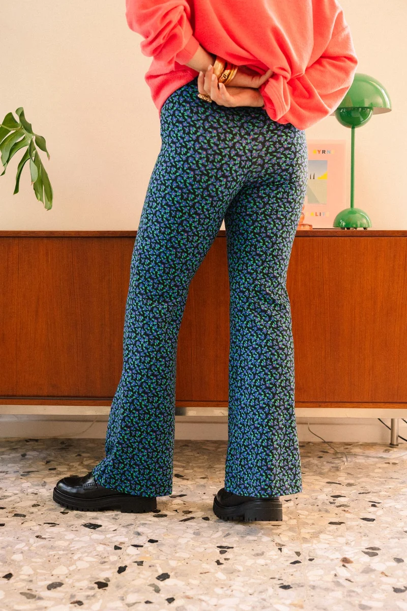 Pantalon Coton BIO Évasé - Mini Fleurs Bleu